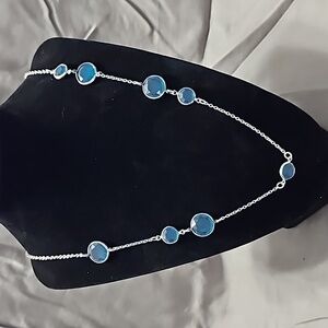 Silver Necklace‎ with Ocean Blue Stones 24" w/3“ extender